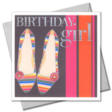 Birthday Card, Shoes, Birthday Girl, Embossed and Foiled text