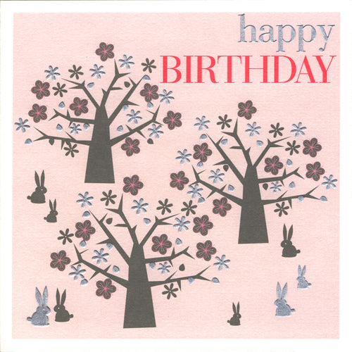 Birthday Card, Bunnies, Happy Birthday, Embossed and Foiled text