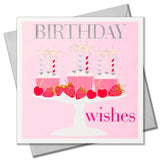 Birthday Card, Pink Cakes, Birthday Wishes, Embossed and Foiled text