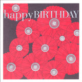 Birthday Card, Button flowers, Happy Birthday, Embossed and Foiled text