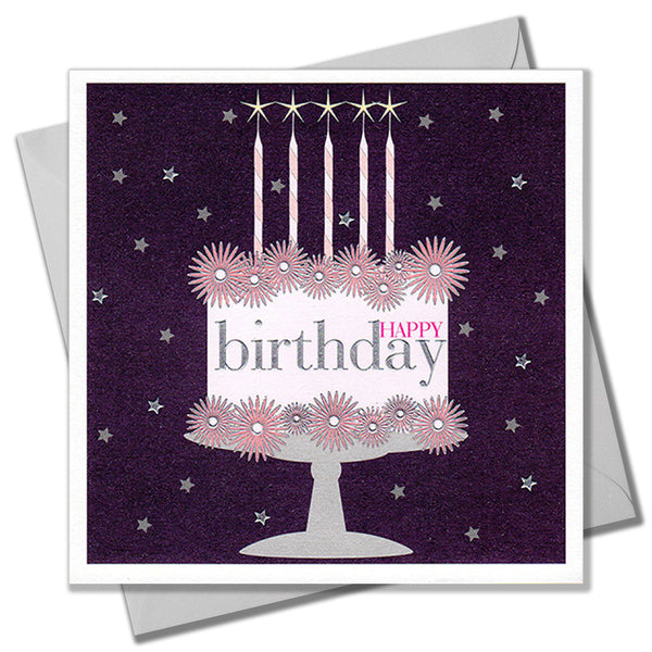 Birthday Card, Cake, Happy Birthday, Embossed and Foiled text