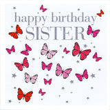 Birthday Card, Butterflies, Happy Birthday Sister, Embossed and Foiled text