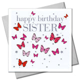 Birthday Card, Butterflies, Happy Birthday Sister, Embossed and Foiled text