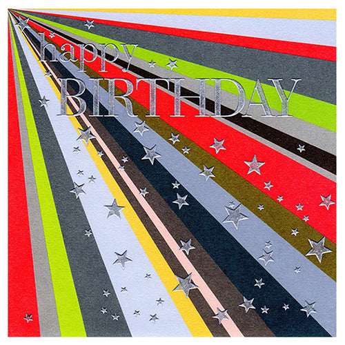 Birthday Card, Star Rays, Happy Birthday, Embossed and Foiled text