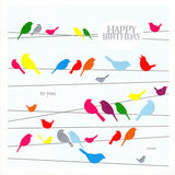 Birthday Card, Birds on wire, Happy Birthday, Embossed and Foiled text