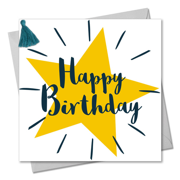 Birthday Card, Star, Happy Birthday, Embellished with a colourful tassel