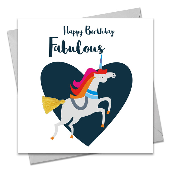 Birthday Card, Unicorn, Fabulous You, Embellished with a colourful tassel