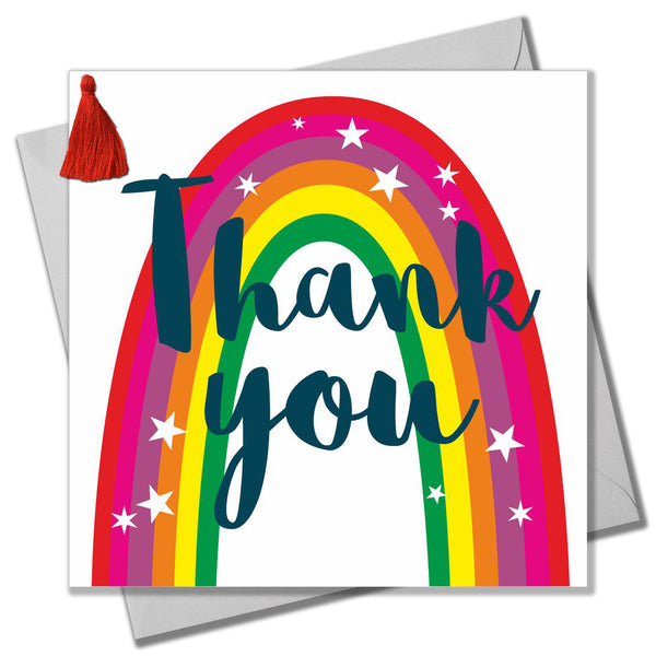 Thank You Card, Rainbow, Embellished with a colourful tassel