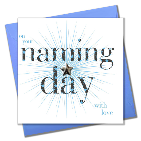 Baby Naming Card, Blue Star, Embellished with a shiny padded star