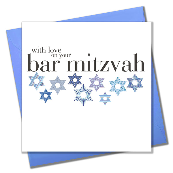 Religious Occassions Card, Blue Stars, with love on your bar mitzvah