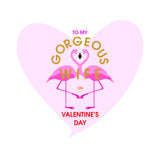 Valentines Day Card, Wife, Flamingo heart, text foiled in shiny gold