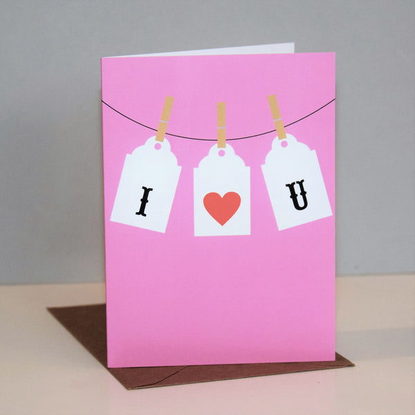 Valentine's Day Card, Pegs on a line, I 'Heart' U