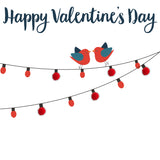 Valentine's Day Card, Birds on lights, Embellished with colourful pompoms
