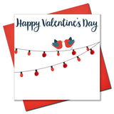 Valentine's Day Card, Birds on lights, Embellished with colourful pompoms