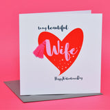 Valentine's Day Card, Pink Heart, Beautiful Wife, Embellished with a tassel