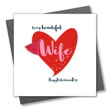 Valentine's Day Card, Pink Heart, Beautiful Wife, Embellished with a tassel
