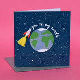 Valentine's Day Card, Rocket, You're my world, Embellished with a tassel