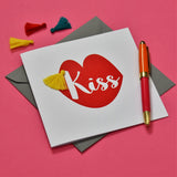 Valentine's Day Card, Lips, Kiss, Embellished with a colourful tassel