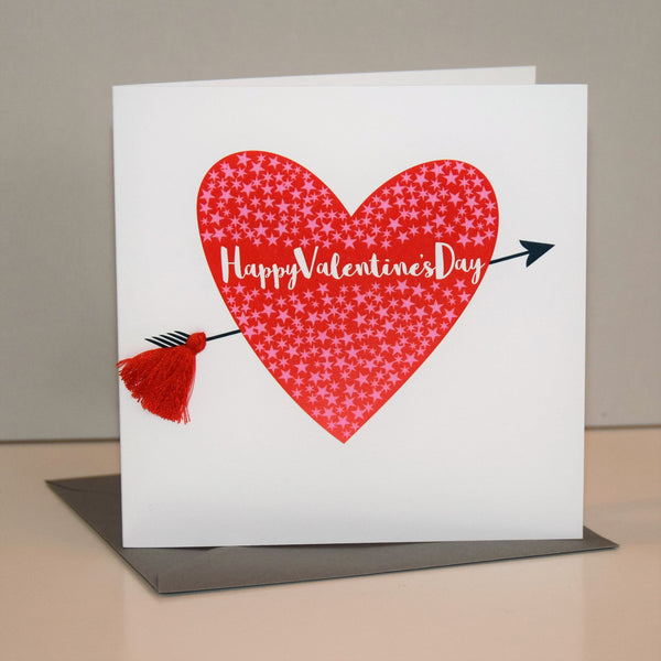 Valentine's Day Card, heart and arrow, Embellished with a tassel