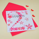 Welsh Birthday Card, Penblwydd Hapus, Age 2 Girl, fabric butterfly Embellished