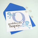 Welsh Birthday Card, Penblwydd Hapus, Age 9 Boy, Embellished with a padded star