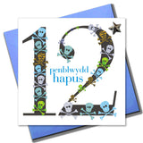 Welsh Birthday Card, Penblwydd Hapus, Age 12 Boy, Embellished with a padded star