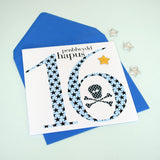Welsh Birthday Card, Penblwydd Hapus, Age 16 Boy, Embellished with a padded star