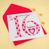 Welsh Birthday Card, Penblwydd Hapus, Age 16 Girl, padded star embellished