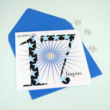 Welsh Birthday Card, Penblwydd Hapus, Age 17 Boy, Embellished with a padded star