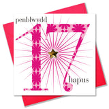 Welsh Birthday Card, Penblwydd Hapus, Age 17 Girl, padded star embellished