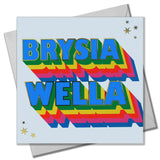 Welsh Get Well Card, Brysia Wella, Rainbow block letters, with gold foil