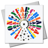 Welsh Congratulations Card, Llongyfarchiadau, In circles, with gold foil