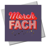 Welsh Baby Girl Card, Merch Fach, Pink with gold stars, with gold foil