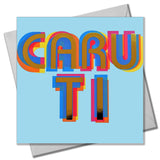 Welsh Dwynwen Day Card, Caru Ti, text foiled in shiny gold