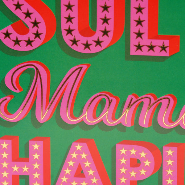 Welsh Mother's Day Card, Sul Y Mamau Hapus, text foiled in shiny gold