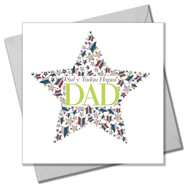 Welsh Father's Day Card, Sul y Tadau Hapus, Dad, Star, With Love on Father's Day