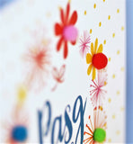 Welsh Easter Card, Pasg Hapus, Dots & Flowers, Happy Easter, Pompom Embellished