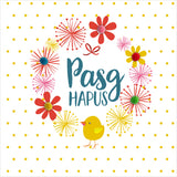 Welsh Easter Card, Pasg Hapus, Dots & Flowers, Happy Easter, Pompom Embellished