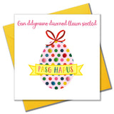 Welsh Easter Card, Pasg Hapus, Big Easter Egg, Pompom Embellished