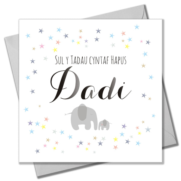 Welsh Father's Day Card Sul y Tadau Hapus Dadi, Elephants 1st Father's Day Daddy