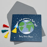 Welsh Father's Day Card, Sul y Tadau Hapus, Best Daddy Rocket Tassel Embellished