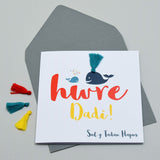 Welsh Father's Day Card, Sul y Tadau Hapus Daddy & Baby Whale Tassel Embellished