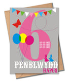 Welsh Birthday Card, Penblwydd Hapus, Pink Age 6, 6th Birthday, Hip Hip Hooray