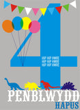 Welsh Birthday Card, Penblwydd Hapus, Blue Age 4, 4th Birthday, Hip Hip Hooray