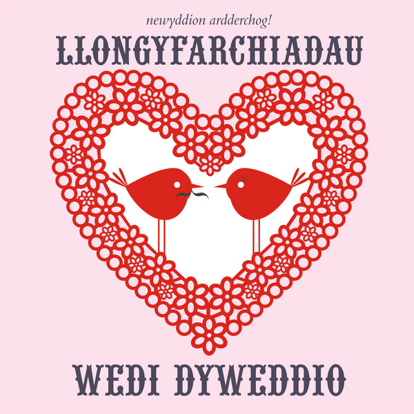 Welsh Wedding Engagement Congratulations Card, Heart and Love Birds