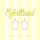 Welsh Baby Card, Yellow Stripes, Hello Baby Twins