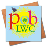 Welsh Good Luck Card, Pob Lwc, Four Leaf Clover, Sun and Bird
