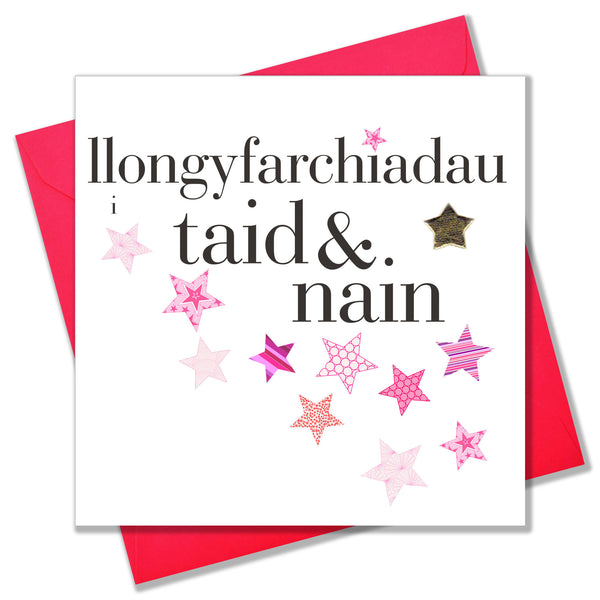 Welsh Congratulations Grandparent Card, Taid & Nain, padded star embellished