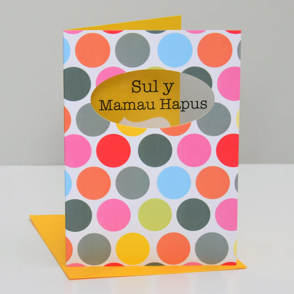 Welsh Mother's Day Card, Sul y Mamau Hapus, Dots, See through acetate window