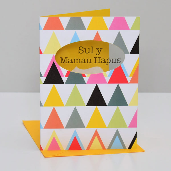 Welsh Mother's Day Card, Sul y Mamau Hapus, Triangle, See through acetate window